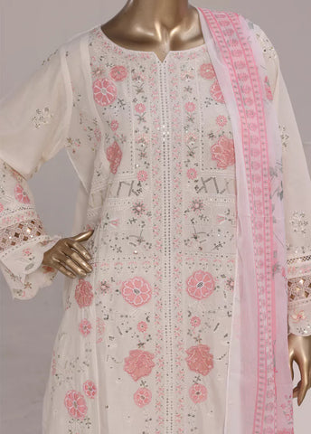 3 Piece White Color Embroidered Lawn Shirt with Embroidered Trouser & Dupatta