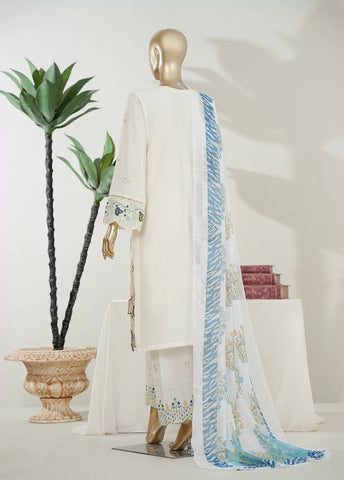 3 Piece White Color Embroidered Lawn Shirt with Embroidered Trouser & Dupatta