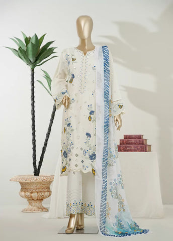3 Piece White Color Embroidered Lawn Shirt with Embroidered Trouser & Dupatta