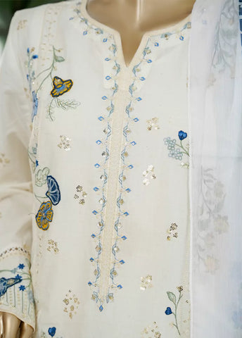 3 Piece White Color Embroidered Lawn Shirt with Embroidered Trouser & Dupatta