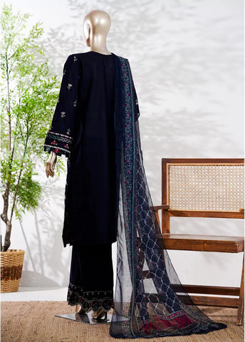 3 Piece Navy Blue Color Embroidered Lawn Shirt with Embroidered Trouser & Dupatta