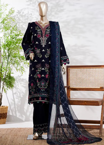 3 Piece Navy Blue Color Embroidered Lawn Shirt with Embroidered Trouser & Dupatta