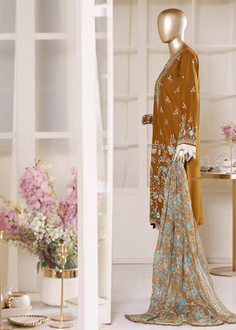 3 Piece Brown Color Embroidered Lawn Shirt with Embroidered Trouser & Dupatta