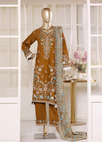 3 Piece Brown Color Embroidered Lawn Shirt with Embroidered Trouser & Dupatta