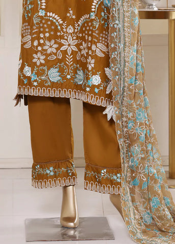 3 Piece Brown Color Embroidered Lawn Shirt with Embroidered Trouser & Dupatta