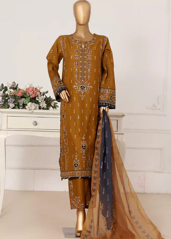 3 Piece Rust Color Embroidered Lawn Shirt with Embroidered Trouser & Dupatta