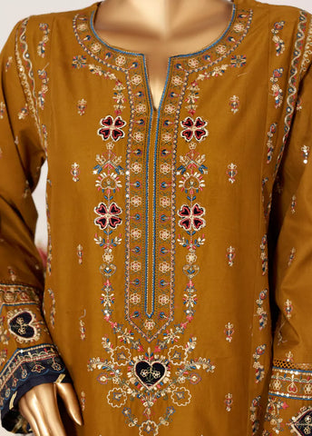 3 Piece Rust Color Embroidered Lawn Shirt with Embroidered Trouser & Dupatta