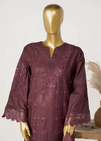 3 Piece Brown Color Embroidered Lawn Shirt with Trouser & Dupatta
