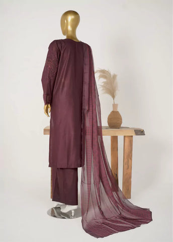 3 Piece Brown Color Embroidered Lawn Shirt with Trouser & Dupatta