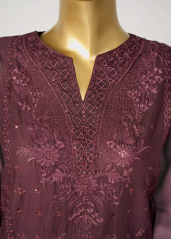 3 Piece Brown Color Embroidered Lawn Shirt with Trouser & Dupatta