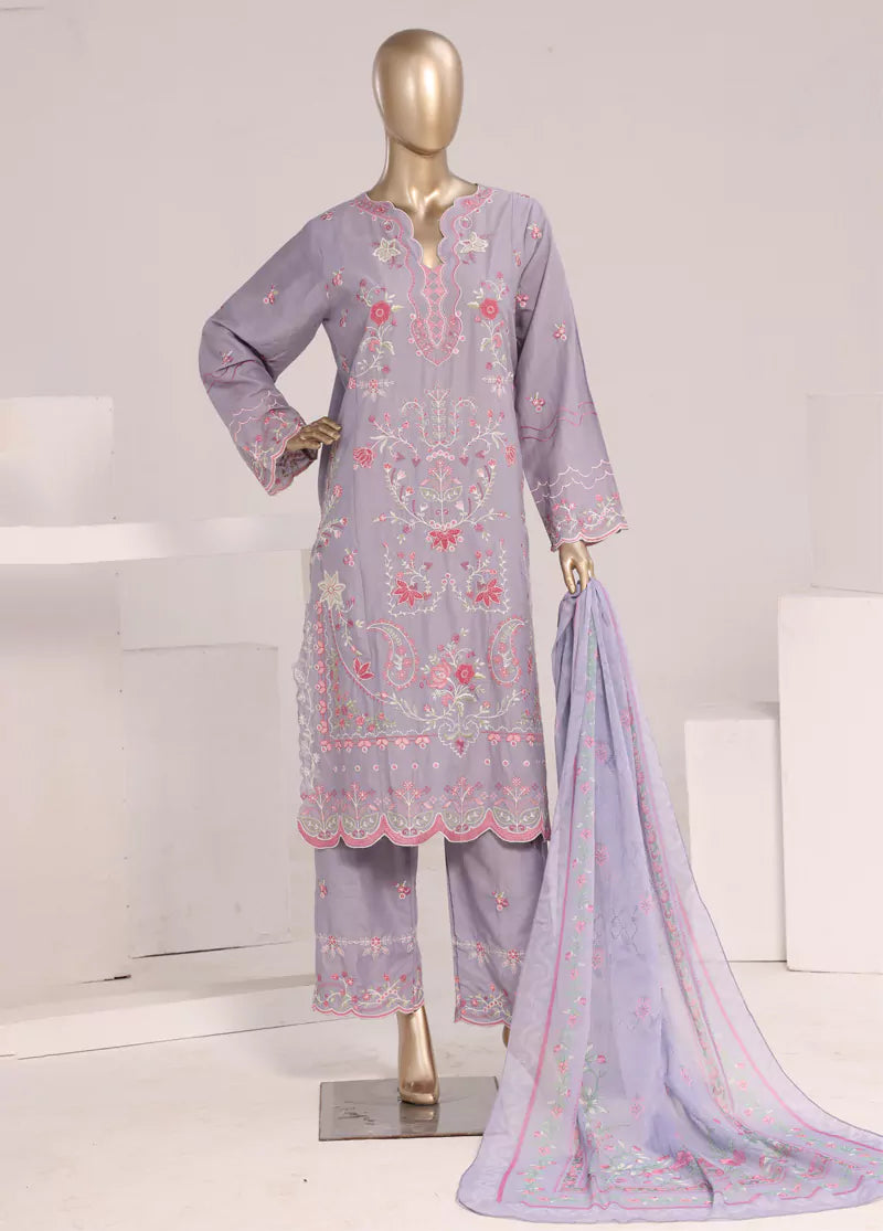 3 Piece Lilac Color Embroidered Lawn Shirt with Embroidered Trouser & Dupatta