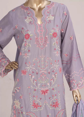 3 Piece Lilac Color Embroidered Lawn Shirt with Embroidered Trouser & Dupatta