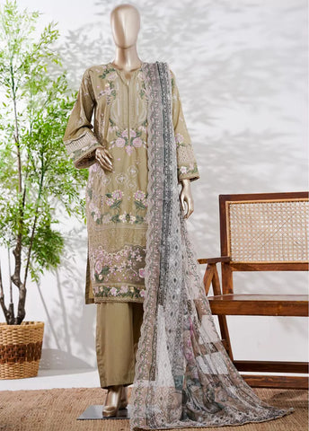 3 Piece Sand Brown Color Embroidered Lawn Shirt with Trouser & Embroidered Dupatta