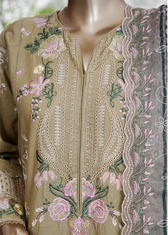 3 Piece Sand Brown Color Embroidered Lawn Shirt with Trouser & Embroidered Dupatta