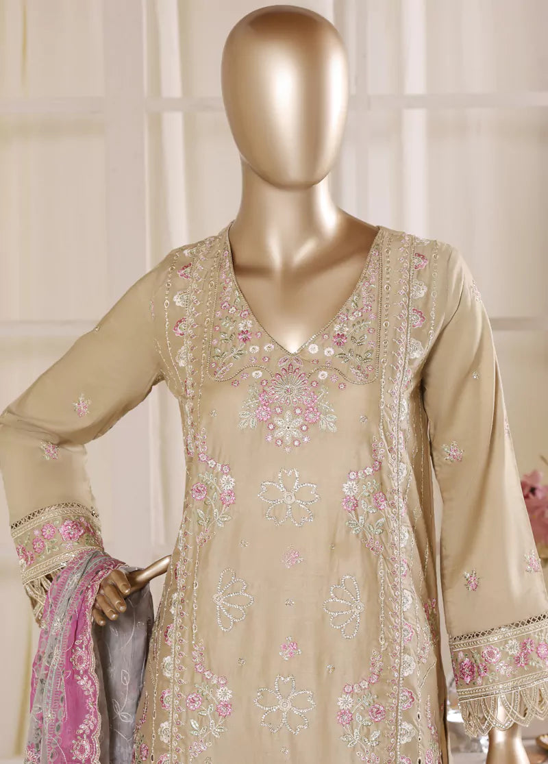 3 Piece Beige Color Embroidered Lawn Shirt with Trouser & Embroidered Dupatta