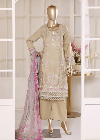 3 Piece Beige Color Embroidered Lawn Shirt with Trouser & Embroidered Dupatta