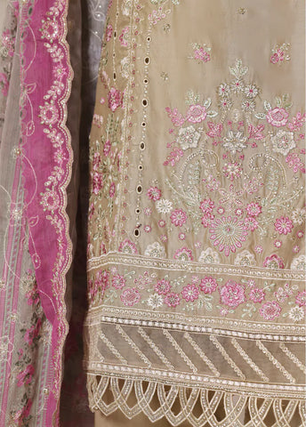 3 Piece Beige Color Embroidered Lawn Shirt with Trouser & Embroidered Dupatta