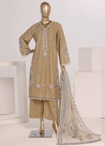 3 Piece Sand Brown Color Embroidered Lawn Shirt with Trouser & Dupatta