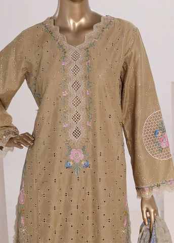 3 Piece Sand Brown Color Embroidered Lawn Shirt with Trouser & Dupatta