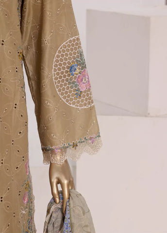 3 Piece Sand Brown Color Embroidered Lawn Shirt with Trouser & Dupatta