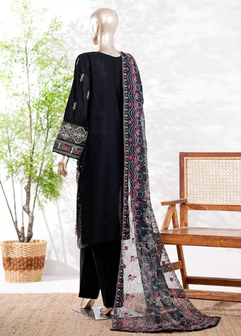3 Piece Black Color Embroidered Lawn Shirt with Trouser & Embroidered Dupatta