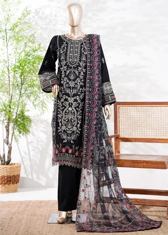 3 Piece Black Color Embroidered Lawn Shirt with Trouser & Embroidered Dupatta