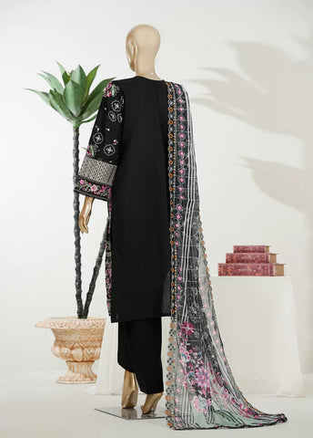 3 Piece Black Color Embroidered Lawn Shirt with Trouser & Embroidered Dupatta
