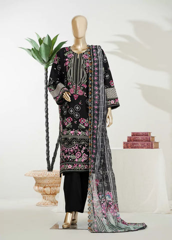 3 Piece Black Color Embroidered Lawn Shirt with Trouser & Embroidered Dupatta