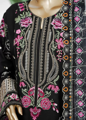 3 Piece Black Color Embroidered Lawn Shirt with Trouser & Embroidered Dupatta