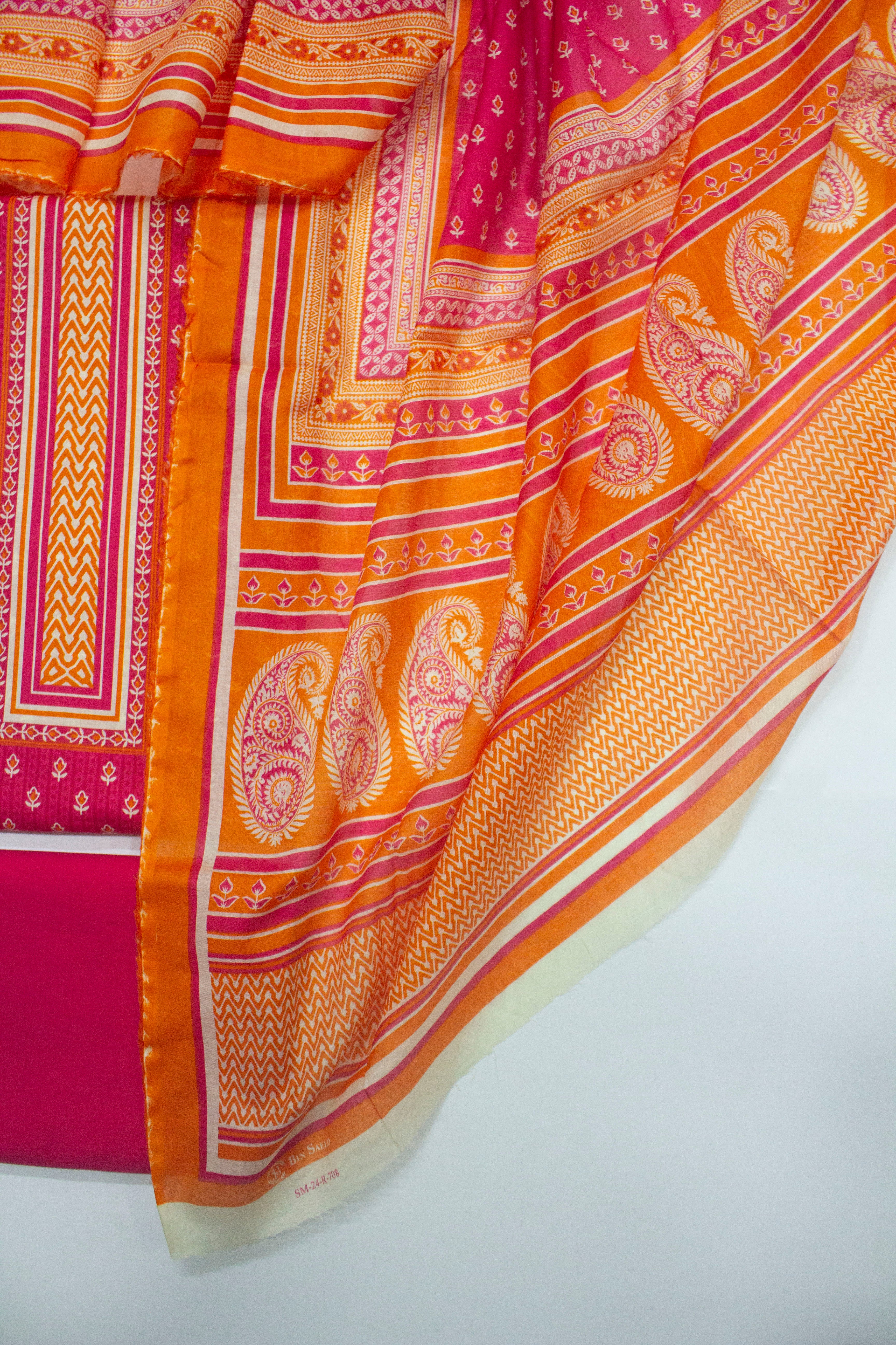 Bin Saeed Fabric - D-708 A-3 Piece Lawn Digital Printed Unstitched Suit