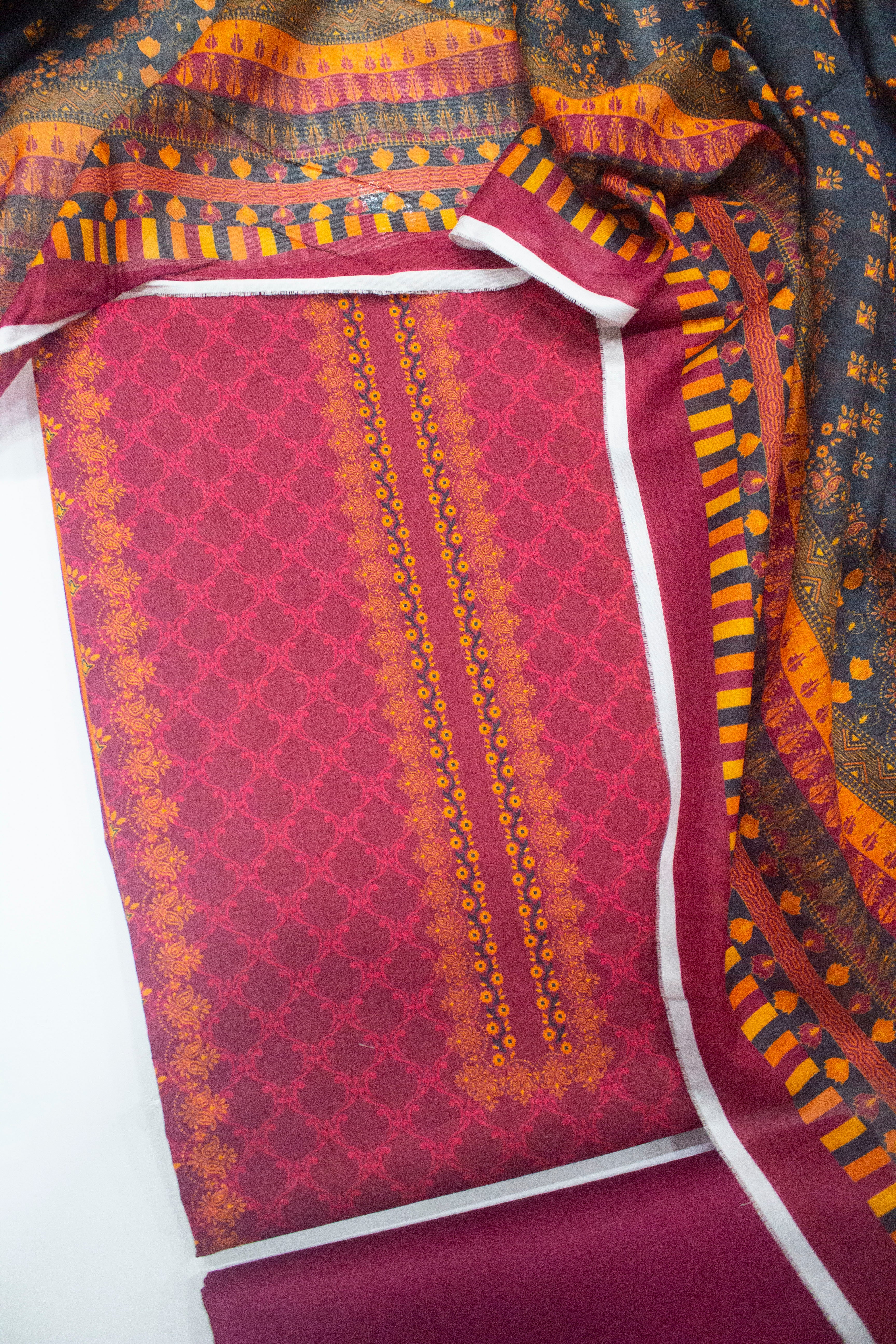 Bin Saeed Fabric - D-712-3 Piece Lawn Digital Printed Unstitched Suit