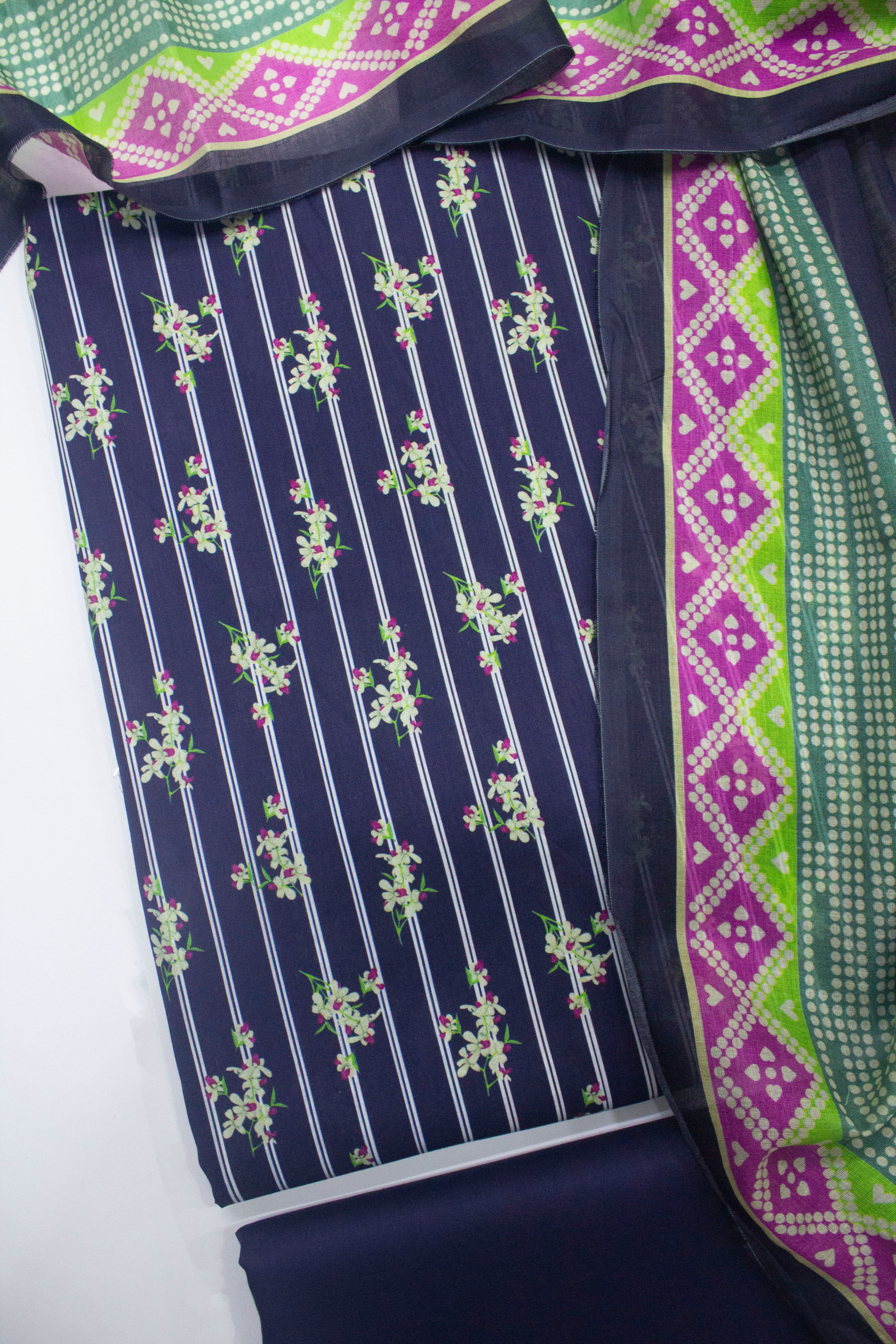 Bin Saeed Fabric - D-723-3 Piece Lawn Digital Printed Unstitched Suit