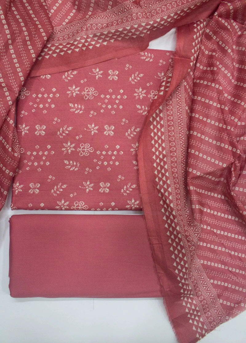 3 Piece Digital Printed Punch Pink Color Unstitched Suit