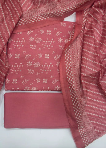 3 Piece Digital Printed Punch Pink Color Unstitched Suit