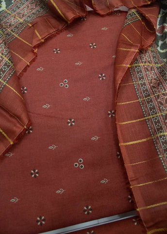 3 Piece Digital Printed Rust Color Unstitched Suit