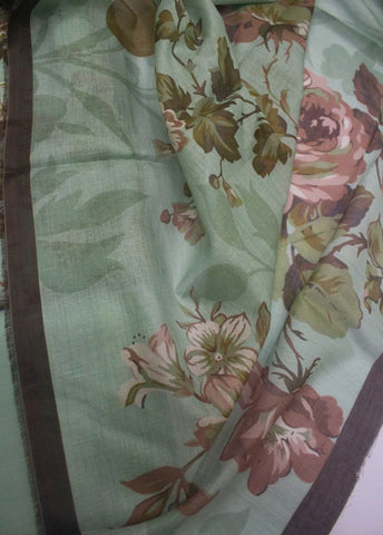 3 Piece Digital Printed Mint Green Color Unstitched Suit