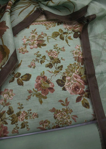 3 Piece Digital Printed Mint Green Color Unstitched Suit