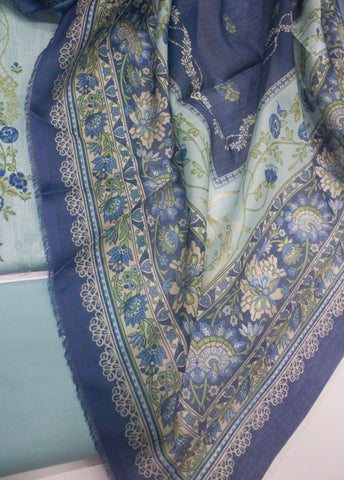 3 Piece Digital Printed Blue Color Unstitched Suit