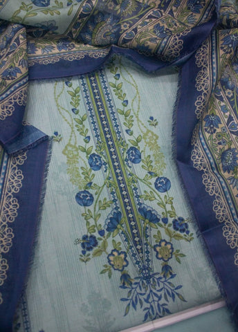 3 Piece Digital Printed Blue Color Unstitched Suit