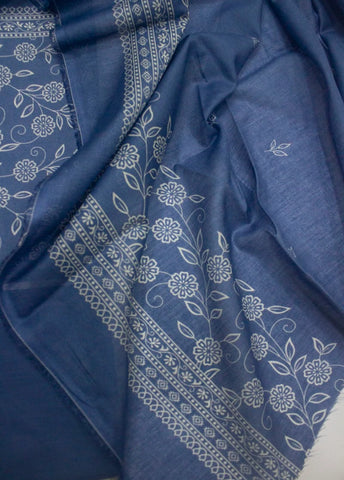 3 Piece Digital Printed Blue Color Unstitched Suit
