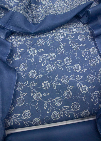 3 Piece Digital Printed Blue Color Unstitched Suit
