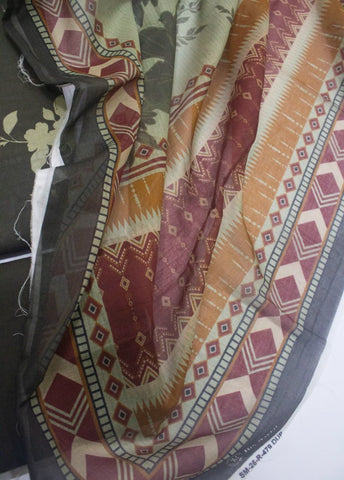 3 Piece Digital Printed Green Color Unstitched Suit