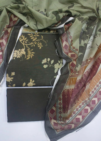 3 Piece Digital Printed Green Color Unstitched Suit