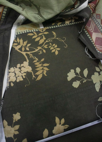 3 Piece Digital Printed Green Color Unstitched Suit
