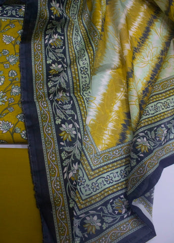 3 Piece Digital Printed Mustard Color Unstitched Suit