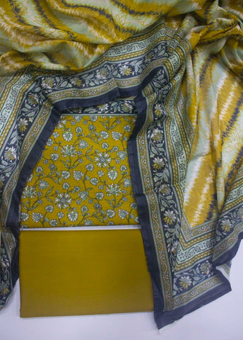 3 Piece Digital Printed Mustard Color Unstitched Suit