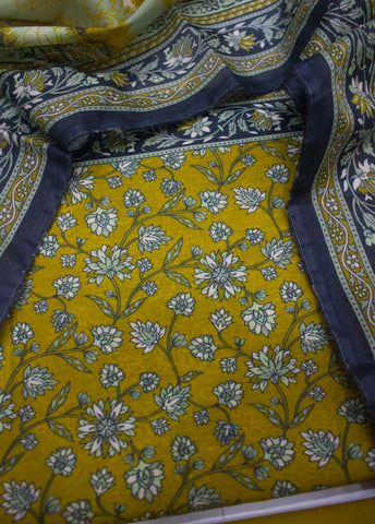 3 Piece Digital Printed Mustard Color Unstitched Suit