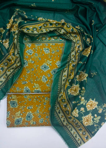 3 Piece Digital Printed Honey Orange Color Unstitched Suit