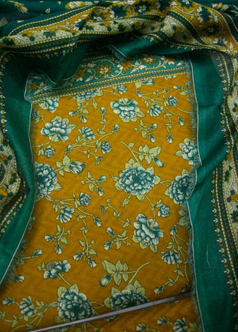 3 Piece Digital Printed Honey Orange Color Unstitched Suit