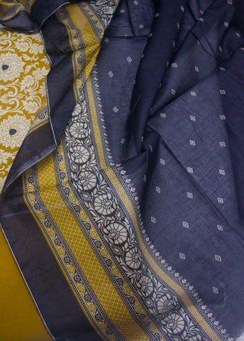 3 Piece Digital Printed Mustard Color Unstitched Suit